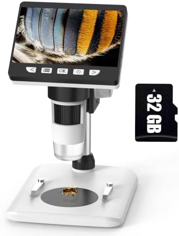 LCD дигитален микроскоп, ANKYLIN 4,3 1080P USB Микроскоп за монети, помещение за подаръци за възрастни и деца, 50-1000-кратно увеличение, 8 регулируеми led подсветок, съвместимост с Windows / Mac, SD карта до 32 GB