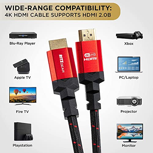 Кабел 4K, HDMI 2.0 с дължина 2 метра [20 броя в опаковка] от RitzGear. Високата найлонова оплетка на кабела със скорост 18 gbps и позлатени конектори - 4K при 60 Hz / UHD / 3D / 2160p / 1080p / ARC и Ethernet. Съвместим