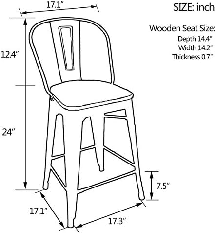 Yongqiang Метални Бар Столове Комплект от 4 Продуктова на Стола с висока Облегалка Кът Бар Столове Часова Високи Бар Столове с Дървена Седалка с Облегалка 24 Матово-Черен