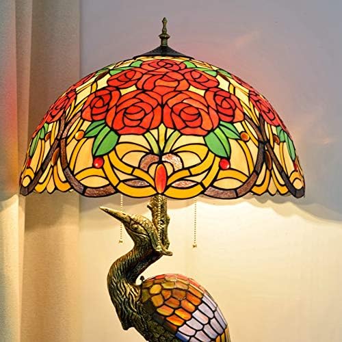 Настолна Лампа от Витражного Стъкло, Ръчно изработени 20В Стил Тифани Мъжка Птица Настолна Лампа Цветни Рози Стъклена Лампа за Дневна Кабинета Спални Настолна Лампа