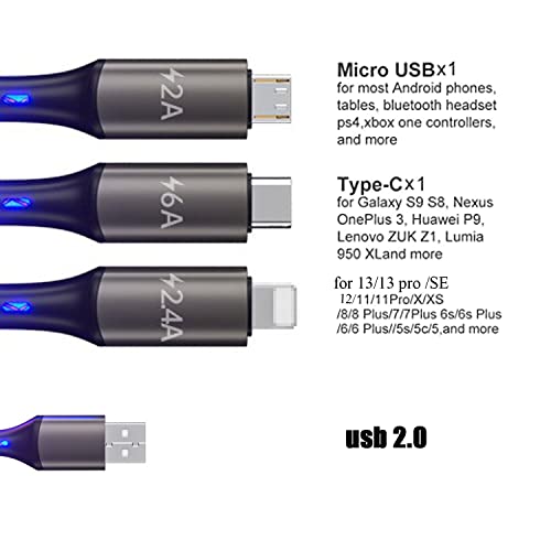 BDQQ Светлина Кабел на Зарядно устройство за телефони, Кабел за зареждане с няколко светодиода, RGB Светлинен Постепенно Осветление, USB Кабел C-Кабел за бързо зареждане, Универсален Кабел За зарядно устройство 3 в