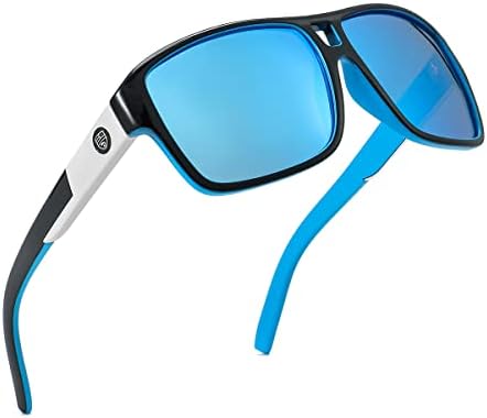 Gleyemor Поляризирани Квадратни Слънчеви Очила за Мъже, Наем Спортни Слънчеви Очила, Очила С Защита от Uv (Синьо Огледало)
