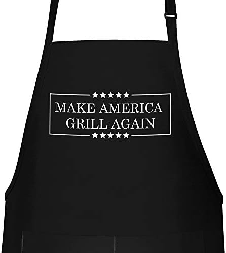 Забавен Престилка за барбекю за мъже - Make America Grill Again - Регулируема 1 Голям Размер, Подходящ за всички - Поли /Памук Престилка с 2 джобове - Мъжки Престилка за готвене, Подарък за него под формата на Томбола
