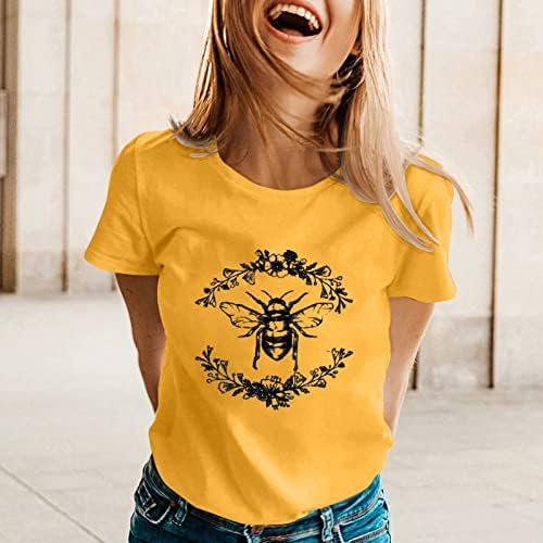 Ежедневна Тениска Топ Дамски Пролет Лято С Принтом Пчели, Тениска с Къс Ръкав и кръгло деколте, Топ, Високи Дамски Ризи
