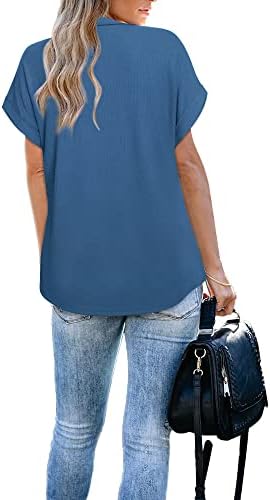 Дамска риза с къси ръкави Vivilli, Дамски Потници и Блузи с къс ръкав и яка с цип, Бизнес Ежедневни Блузи Свободно, Намаляване на Работни Поло