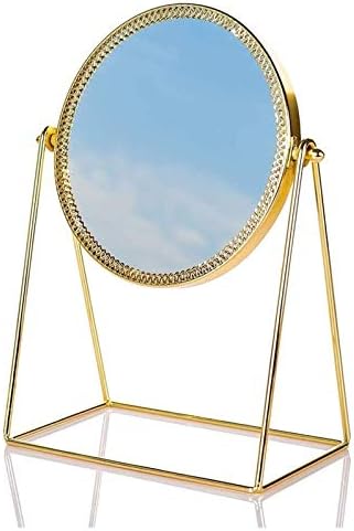Огледало за Грим YUESFZ, Двустранно Огледало за Тоалетка Маса, Винтажное Метално Десктоп Огледало с Въртене на 360 °, с Кръгло Огледало, Огледало за Грим, Тоалетка, Десктоп Огледало за Тоалетка Маса