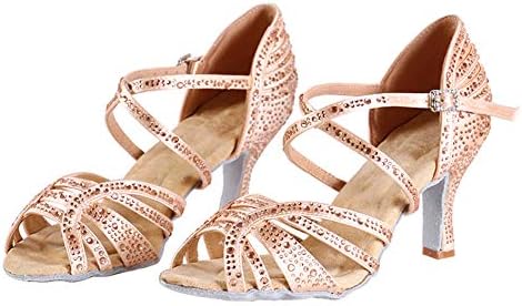 HIPPOSEUS/Дамски обувки за латино танци балната зала с кристали, Модерни Вечерни обувки за Танго и Салса, Ток 7,5 см, Модел CY356, Розово, 7 B (M) САЩ