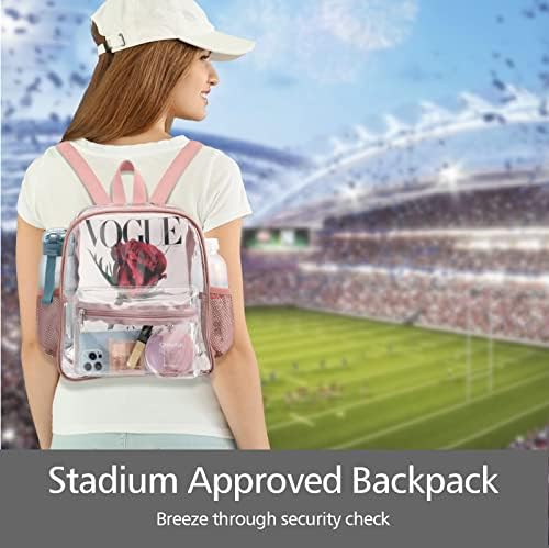 Прозрачен раница F-color, Одобрен за стадиона - Прозрачна мини-раница за жени, Момичета, Мъже - Малък Прозрачен раница с регулируеми лямками за концерт, спортно събитие и ежедневна употреба, розово