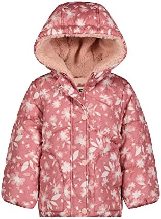 Oshkosh B ' sofia / зимно палто с качулка за малки момичета, Розово Със Стилен цветен печат по цялата дължина