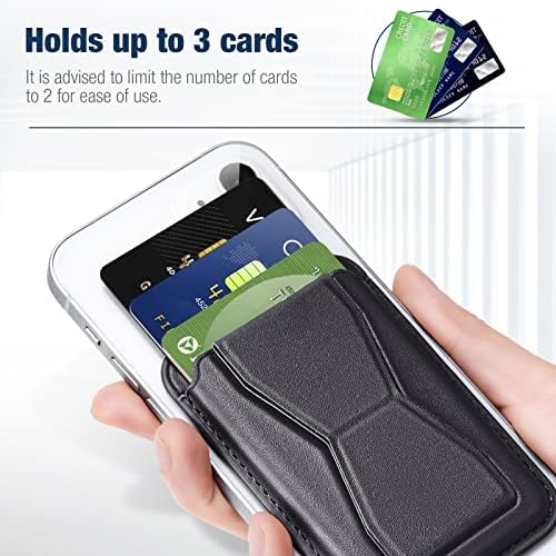 Държач за карти Tomorotec Wallet е Съвместим с MagSafe Apple iPhone 12/13/14 серия, удобен Магнитен портфейл от изкуствена кожа за телефон, подходящ за 3 карти, поставка за телефон с множество ъгли на видимост (черен)