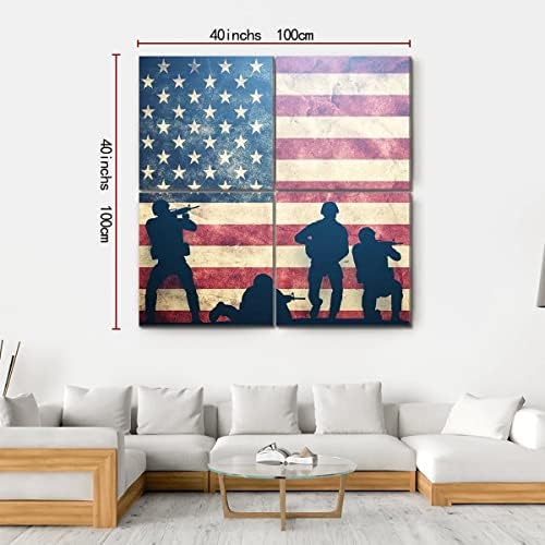ERGO PLUS Войници в штурмовом стил Гръндж Флаг на САЩ Стенно Изкуство Страхотна Растянутая Картина, Готова да бъде обесен за дома - Идеално за всекидневна Стените на Галерията
