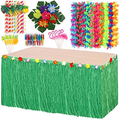 ELCOHO Комплект Прагове за тапети от трева Luau, Хавайски Вечерни Украса за парти Luau, Тропически Хавайски Украса от цветя Luau, Празнични Сувенири, Многоцветен