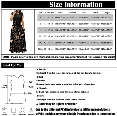 NOKMOPO / Дамски Ежедневни Рокли С Къс Ръкав, Модерни Ежедневни Рокли с Принтом на Хелоуин, през Цялата Деколте, Къси Ръкави, Дълги Рокли в Голям Размер