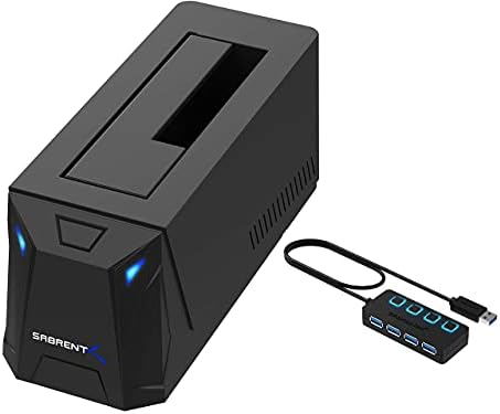 Зарядно устройство за външен твърд диск Sabrent USB 3.0 SATA + 4-портов хъб USB 3.0 с индивидуални светодиодни превключватели на захранването