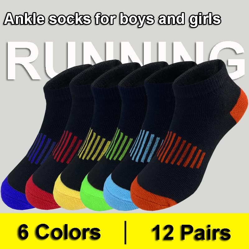Чорапи за момчета Tsmollyu, 12 Чифта Памучни Спортни Чорапи за Щиколотке, Наполовина Меки Чорапи С Дълбоко Деколте За Малко по-Големите Деца 3-10 Години