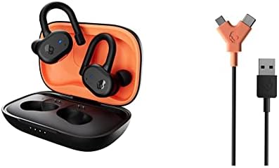 Активни слушалки Skullcandy Push и линейни слушалки USB-A-C + Micro USB-втулки Bluetooth, се използват с iPhone и Android с зарядно калъф и микрофон, са напълно подходящи за тренировка във фитнес залата и игри - Оранжево