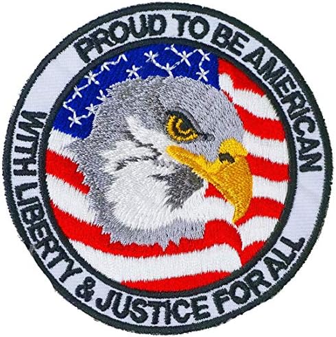Графична прах Флаг на САЩ САЩ Белоглав Орел се Гордее, че е американец Бродирани Желязо Нашивка с надпис Liberty Justice for All Съединените Щати на Америка