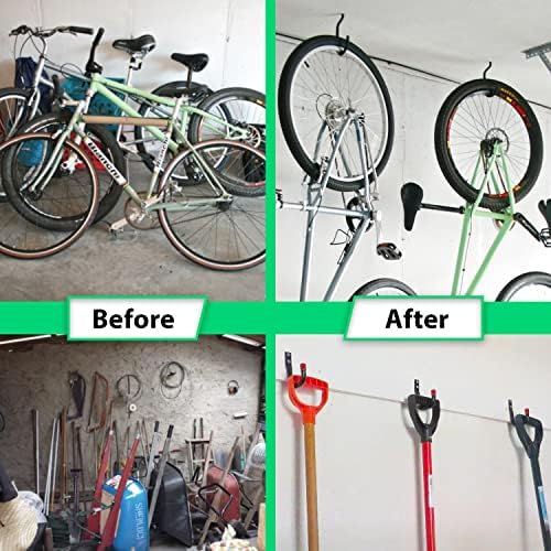 Etoolia 12 Опаковки тежки куки за съхранение на велосипеди в гаража - Велосипедни куки за гаражни стени и таван - Гаражни куки за окачване на велосипедите, маркучи, кабели и градински инструменти (8 ввинчивающихся +