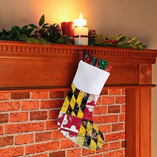 Флаг на щата Мериленд в Тухлена стена Коледни Чорапи Отглеждане на Коледна Елха Дядо коледа Декорации Висящи Украса за Камината Празник 16,5