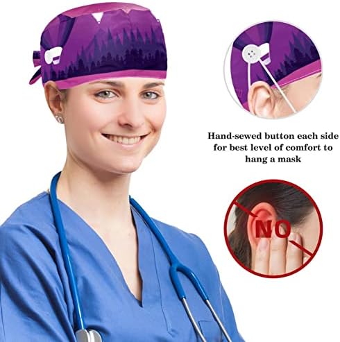 Медицински Шапки, Регулируема Работна Шапка с Копчета и Лък Ластикът за коса Windmill Night Purple