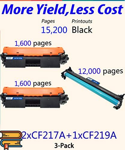 Съвместим с ColorPrint касета с тонер CF217A в 2 опаковки и барабана CF219A в 1 опаковка за подмяна на Hp 17A 217A 19A 219A Imaging for Pro M102A M102W MFP M130NW M130FN M130A M130FW Принтер (само на 3 опаковки)