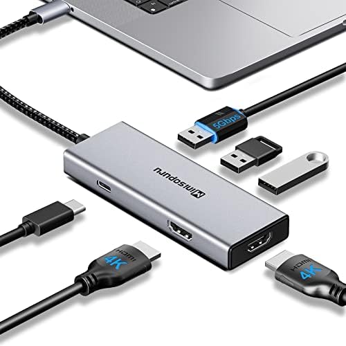 Minisopuru C USB Хъб, 6-в-1 USB-C Hub, Двойна Многопортовый адаптер за HDMI за 2 монитора с 3USB, порт за зареждане на PD, зарядно устройство за лаптоп Dell XPS 13/15