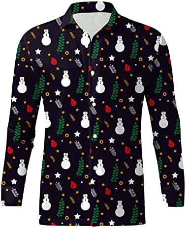 DSODAN Коледни Ризи с копчета за Мъже с Дълъг Ръкав, Забавна Коледна Ежедневни Риза с Принтом Дядо Коледа, Вечерни Дизайнерски Ризи