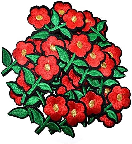 10шт Червени Цветя Железни Ивици За Облекла, Бродирани Листа Флорални Стикери Икона Апликация Чанта Шапка Занаят Украса