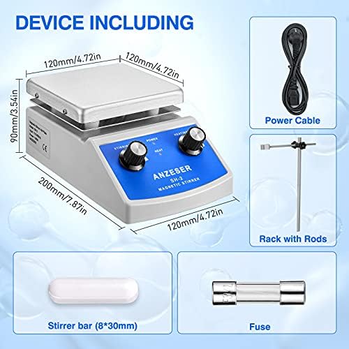 Гореща плоча с магнитна бъркалка ANZESER, 100-2000 об/мин, Магнитна мешалка с гореща плоча, Мощност на затопляне на 180 W, 716℉, Магнитна мешалка 5 × 5 инча