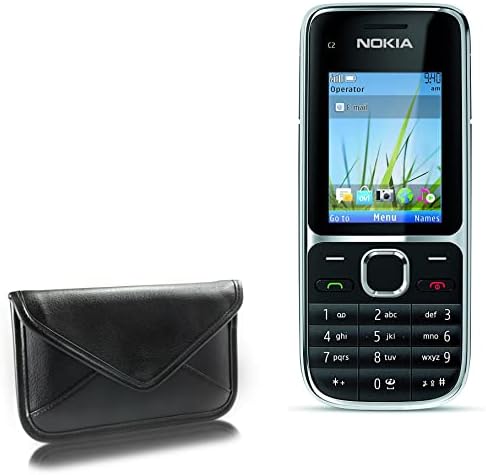Калъф BoxWave, който е Съвместим с Nokia C2 (Case by BoxWave) - Луксозни Кожена чанта-месинджър, дизайн своята практика-плик от изкуствена кожа за Nokia C2 - Черно jet black