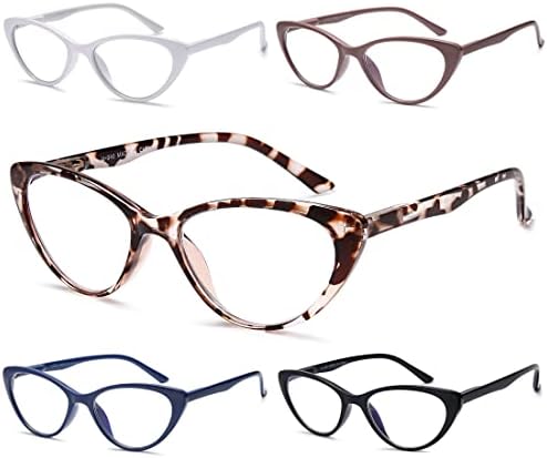 Очила за четене EYEURL за жени, 5 опаковки, Модни Очила Котешко око, Мъжки, Блокер Синя Светлина, Ридеры с кутия пролетта панти, Компютърни очила за четене.1,5