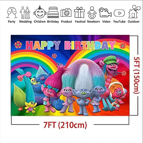 Троловете Мак Фон За Снимки на Децата честит Рожден Ден на Банер За Партита Rainbow Цветен Фон За Снимки Декор на Масата за Тортата Подпори за фото студио 5x3 фута