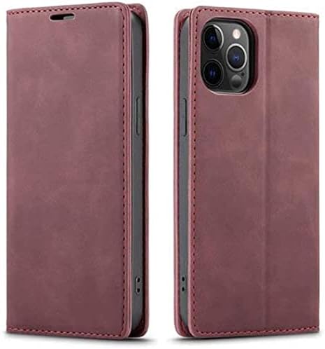 Ретро-калъф за телефон DAIKMZ, Магнитен Флип калъф-портфейл [Държач за карти] за iPhone 12 Pro Max (2020 г.) 6,7 инча [Стойка] (Цвят: червен)