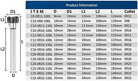 Титуляр лост на патрона на PIKIS Цанга C8/C10/C12/C16/С20/C25/C32 ER8 ER11 ER16 ER20 ER25 ER32 Притежателя на струг 1 бр. Размер: C10-ER11-150L)