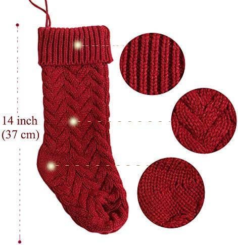 Crochet Коледни Чорапи Amidaky, 2 Опаковки, 14 инча, Червено Вино и Бели Чорапи в Селски Стил, Персонализирано Чорапи за Семейна Почивка, Украса за Коледното Парти