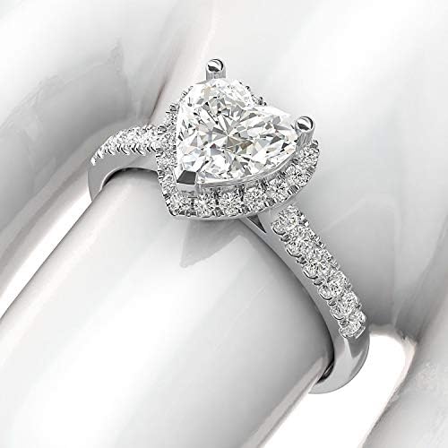 Годежен Пръстен с Имитация на Диамант с форма на Сърце или муассанита Halo от Сребро със Странични Камъни Обещание Bridal Ring