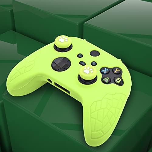 Обвивка на контролера на Xbox Series X, устойчива на плъзгане Силиконова обвивка Xbox Series S, Ергономичен Мек Гумен Защитен калъф за контролера на Xbox Series S / X с тапи за улавяне на палеца - Зелен