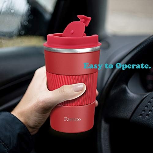 Farruto Travel Mugs - за Многократна употреба чаши за кафе от неръждаема Стомана със силикон чаша, Запечатани пътна чаша 13 грама 380 мл, автомобили чаши за кафе, мляко, чай и т.н. (Червен)