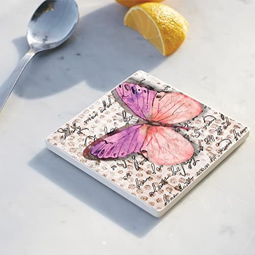 Пеперуда Розова Акварел 4 x 4 Абсорбиращи Керамични Квадратни подложки Опаковка от 4 броя