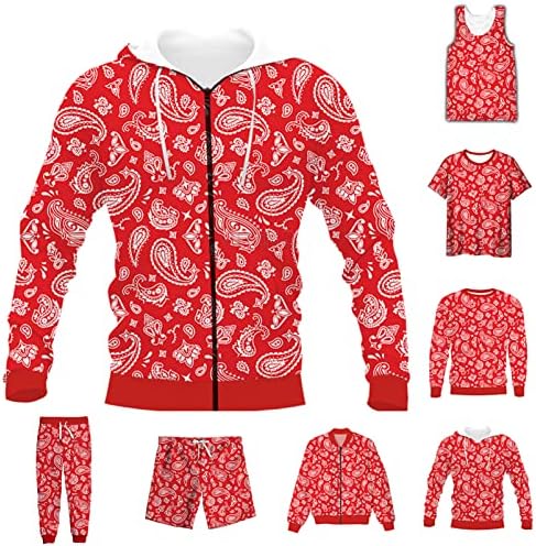 Забавна Червена Тениска с 3D принтом Пейсли/Hoody /Блузи с цип / Тънка Яке / Панталон Всекидневен Костюм