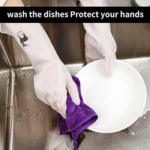 За многократна употреба ръкавици за миене на съдове и почистване на JinChengnan с дълъг ръкав, Памучни облицовки, Износоустойчиви и нескользящие, Бял