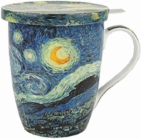 Чаена чаша McIntosh Old Masters Винсент ван Гог Звездна нощ от фин Порцелан с приготвяне на чай и капак (MC020088), 450 мл