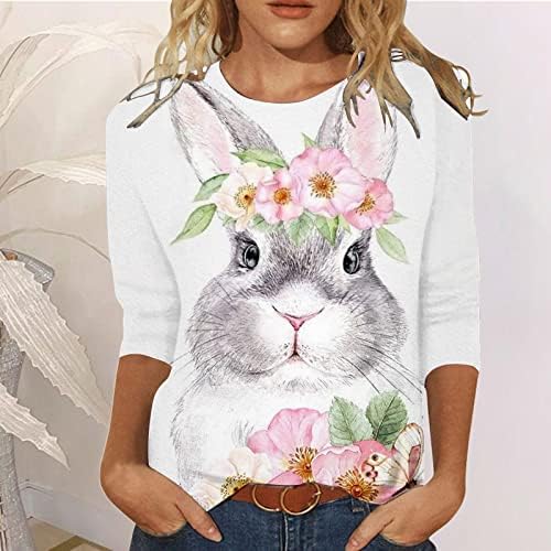 Великденски Ризи за жени, Ризи с ръкави 3/4 Дамски Модни Блузи Свободно Намаляване на Тениска с кръгло деколте, Туника, Върхове