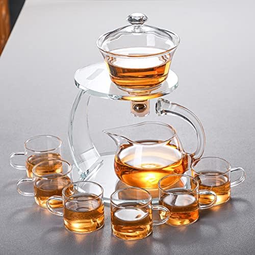 ZPGXLRZ Мързелив Кунг-Фу Стъклен Чай Магнитен Отвеждане на Водата Въртящ се Полуавтоматични Стъклен Чайник, Определени