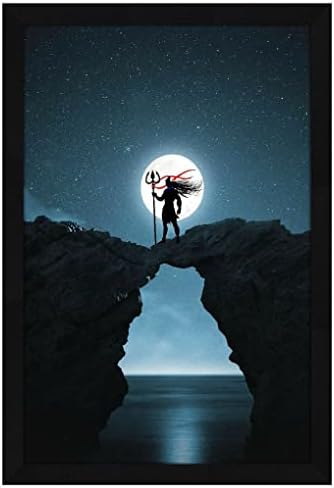 ПУДЖА Джитеш Изкуството на Луната на Лорд Шива Картина За Стена В Рамка Със Стъкло, 14 инча x 20 инча-Многоцветен