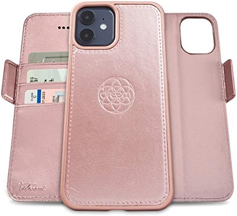 Чанта-портфейл Dreem Fibonacci 2 в 1 за Apple iPhone 12 Mini - Луксозна веганская кожа, Магнитна Подвижна устойчив на удари калъф За телефон, защита на RFID-карти, двустранен флип-надол?