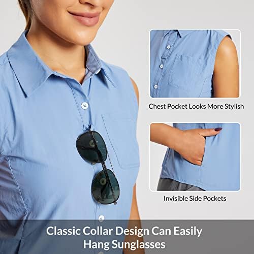 Дамски слънчеви Ризи BALEAF Без Ръкави UPF 50 + UV SPF, Туризъм Риза с Копчета, Бързосъхнеща