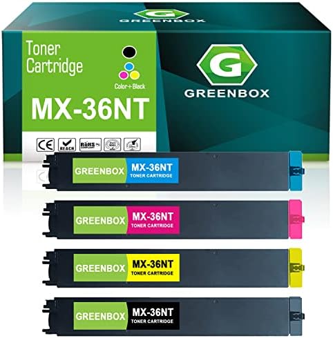 GREENBOX Съвместима касета с тонер MX-36NT с най-висока доходност за подмяна на тонер касета Sharp MX-36NT MX-36NTBA MX-36NTCA MX-36NTMA MX-36NTYA за принтер MX-2610N 2615N 2640N 3110N 3140N 2615NC 2648NC 3148NC (4