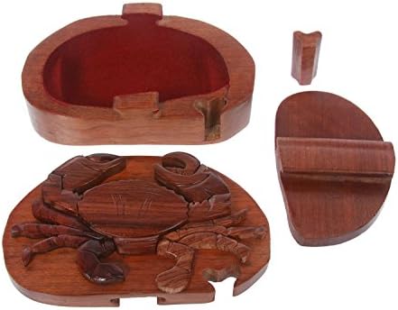Дървена Ковчег-Пъзел Във формата на Раци, Ръчно изработени с Тайно Декорации Раци
