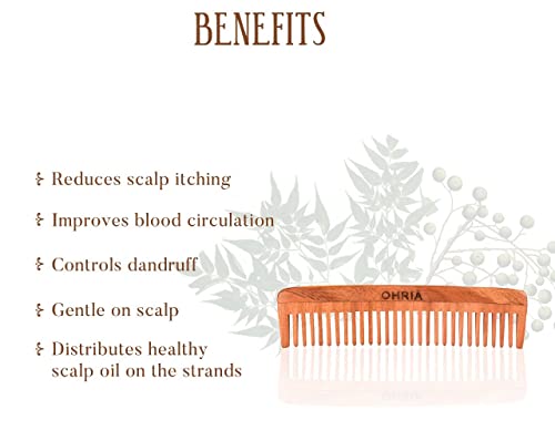 Ohria Аюрведа Естествена Дървена четка за коса От Neem За Растеж на Коса, Гребен Против пърхот